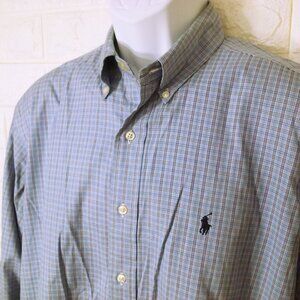 Vintage 80s Ralph Lauren Yarmouth Pinpoint Oxford Shirt L(16) Button-Up Plaid